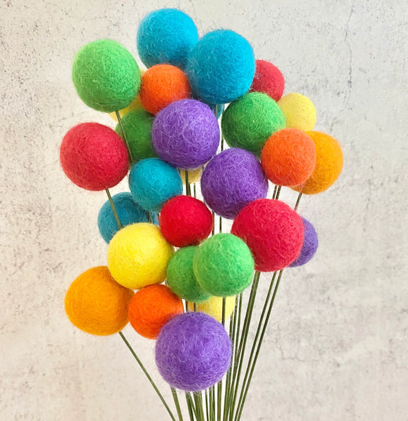 Felted Flower Pom Pom Ball Single Stem