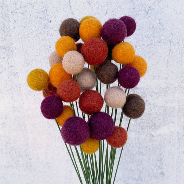 Felted Flower Pom Pom Ball Single Stem