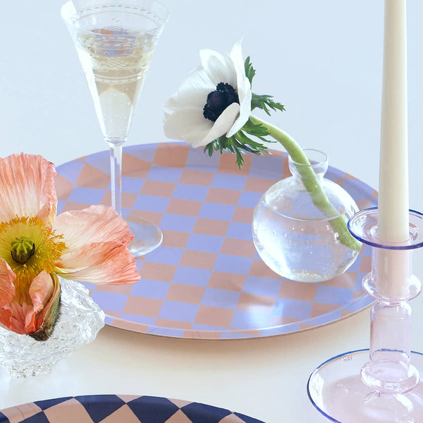 Checker Lilac/Peach Round Tray by BLU KAT