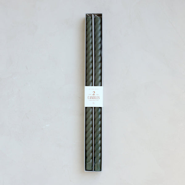 Pair of 18 in Fancy Taper Candles in Moss