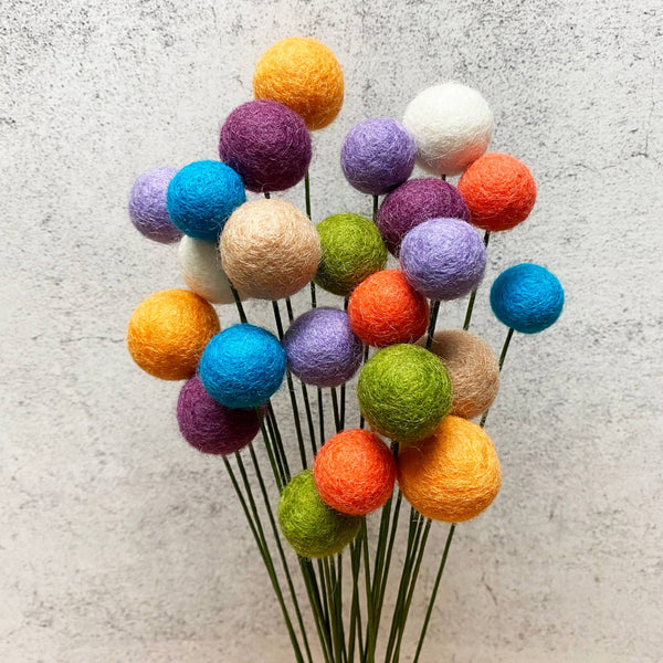 Felted Flower Pom Pom Ball Single Stem