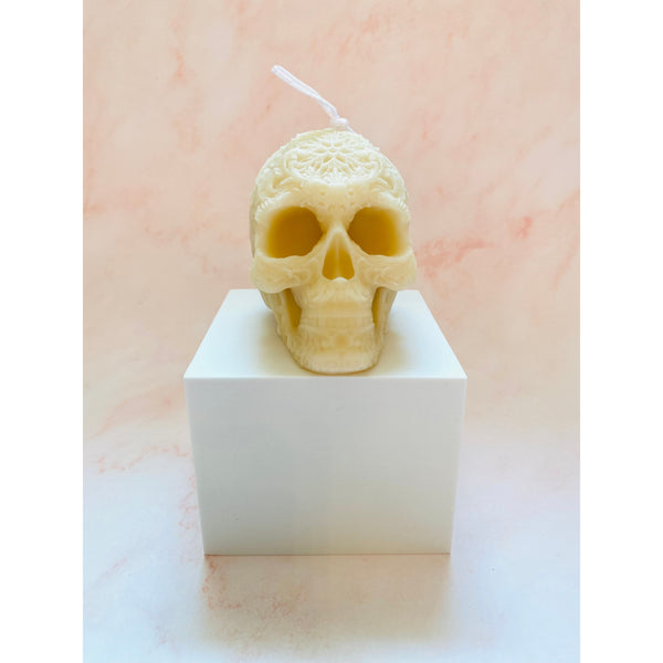 💀 Sugar Skull Beeswax Candle in White by Maple + Love