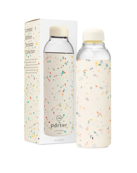 Porter Glass and Silicon Reusable Water Bottle in Terrazzo Cream