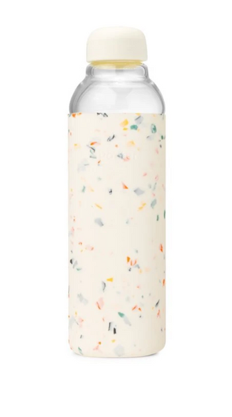 Porter Glass and Silicon Reusable Water Bottle in Terrazzo Cream