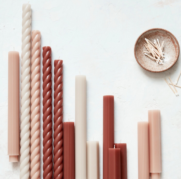 Pair of 18 in Fancy Taper Candles in Clay