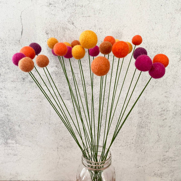 Felted Flower Pom Pom Ball Single Stem