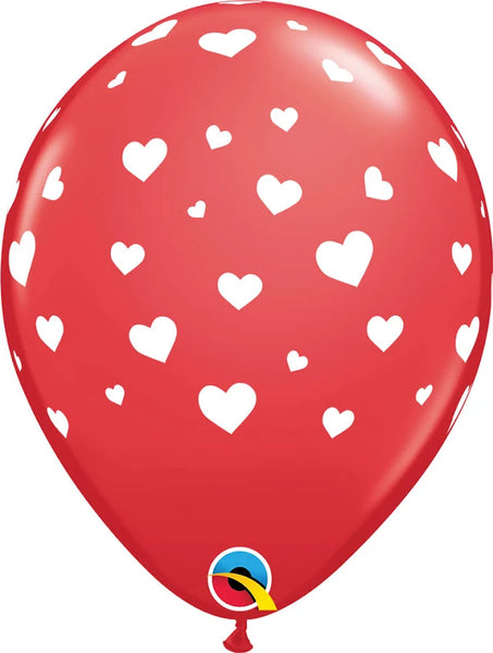 11" Red and White Heart Pattern Valentine's Day Latex Helium Balloon