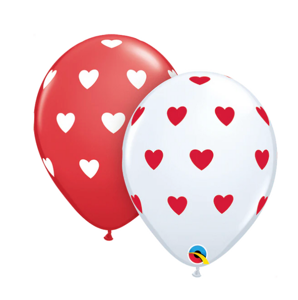 red and white heart pattern valentines day latex helium balloon delivery pittsburgh