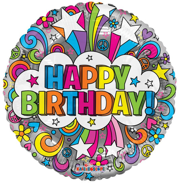 18 inch groovy retro rainbow happy birthday foil helium balloon delivery pittsburgh