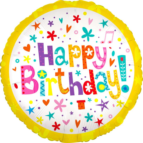 18" Happy Birthday Confetti Yellow Foil Helium Balloon