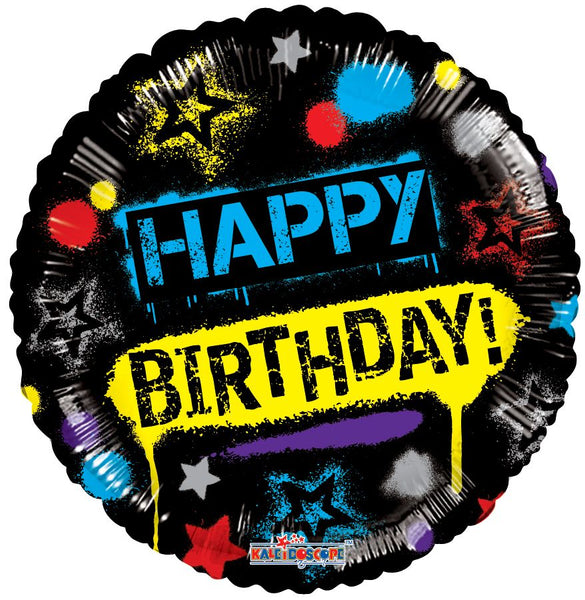 18" spray graffiti happy birthday helium filled foil balloon delivery pittsburgh