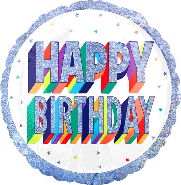 18" holographic happy birthday rainbow foil helium balloon