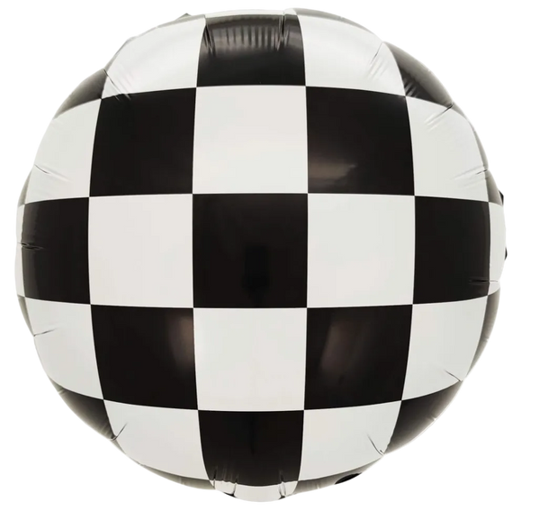 18 inch black and white checkered round racing foil helium balloon for delivery and pick up in pittsburgh