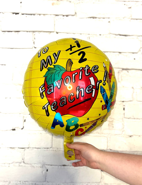 18 inch vintage school teacher balloon foil mylar helium pick up delivery pittsburgh lawrenceville apple crayons elementary middle ruler paper math abc's