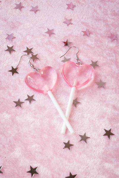 Pink Heart Lollipop Earrings