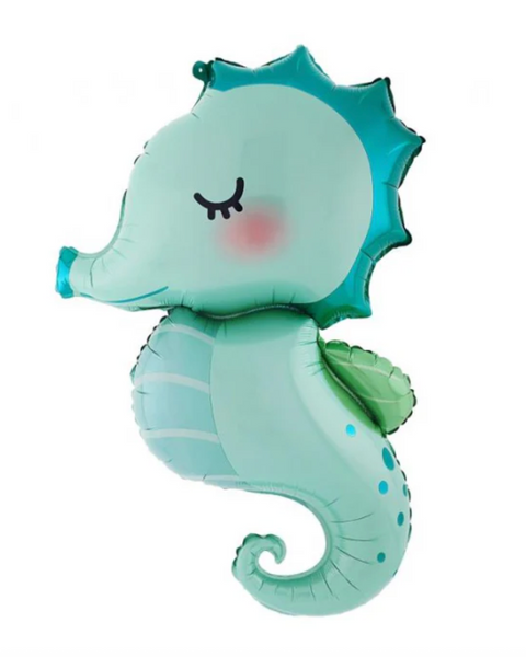 38 inch soft green and blue sea horse foil helium balloon for delivery in pittsburgh