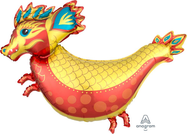 Red and gold 38 inch foil dragon helium balloon available for delivery in pittsburgh