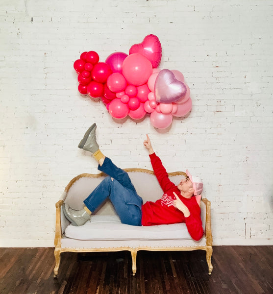 small organic balloon garland arch with hearts pittsburgh