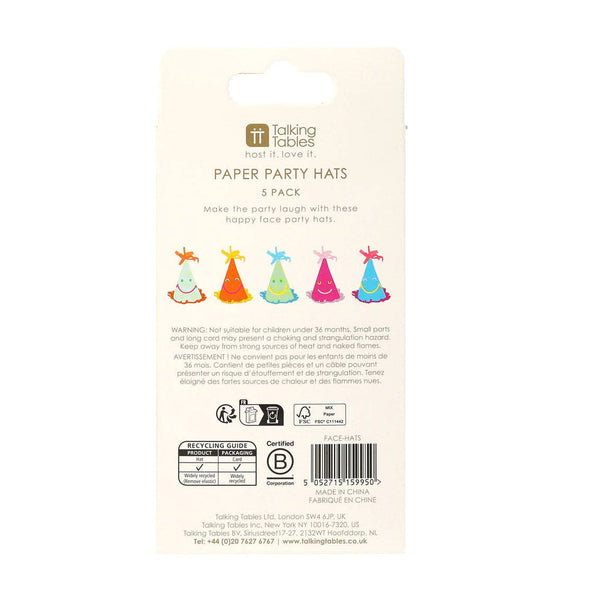 Happy Face Party Hats - 5 Pack | Birthday Party Supplies |