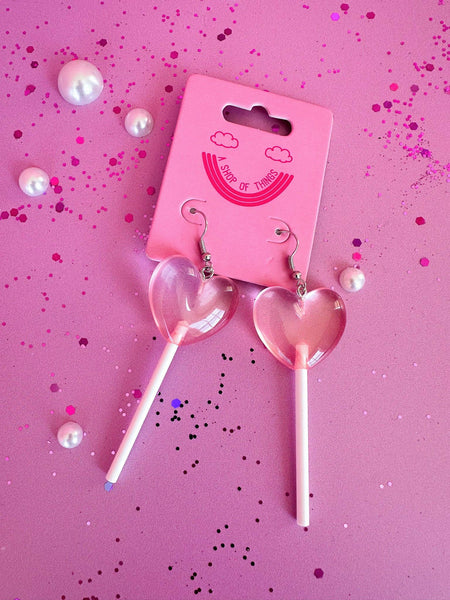 Pink Heart Lollipop Earrings