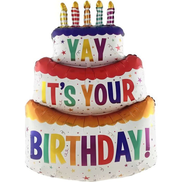 38" "Yay It's Your Birthday" Tiered Cake Foil Mylar Helium Balloon