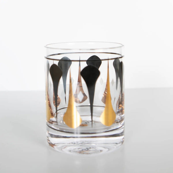 Set of 2 Black and Gold Mid Century Mod Whiskey Rocks Cocktail Glass