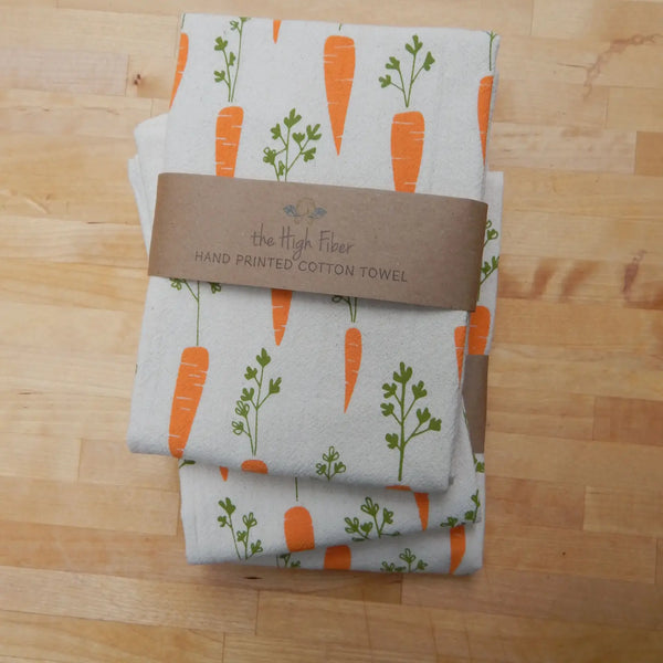 Carrot Hand Printed Tea Towel