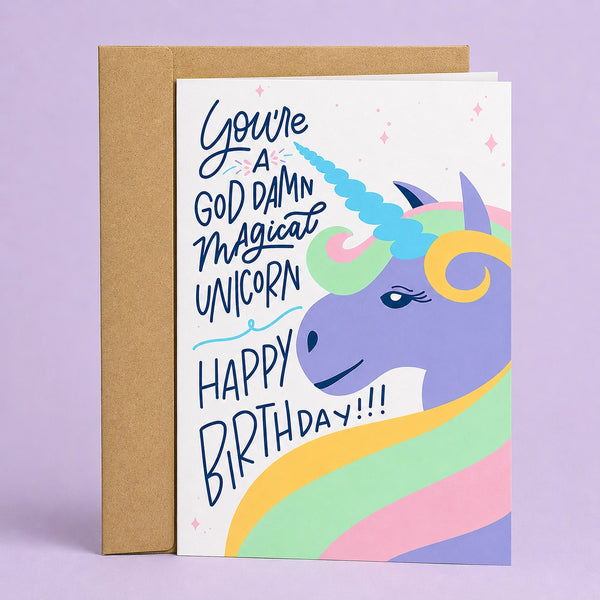 "God Damn Magical Unicorn" Birthday Card