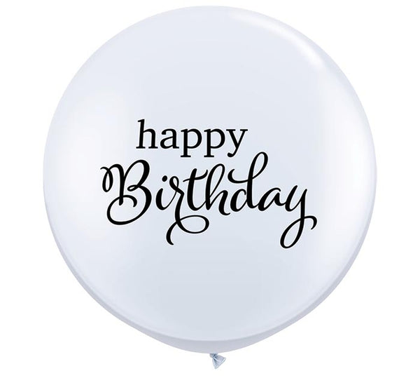 3 Foot 'Happy Birthday' White Latex Helium Balloon