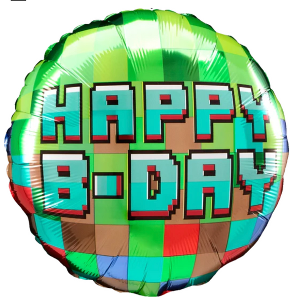 Happy Bday Birthday Mine Craft Pixel Foil Balloon