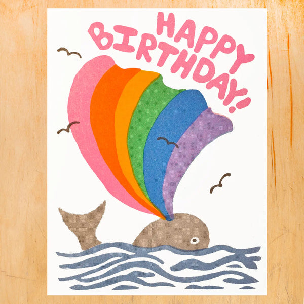 Happy Birthday Whale Risograph Greeting Card