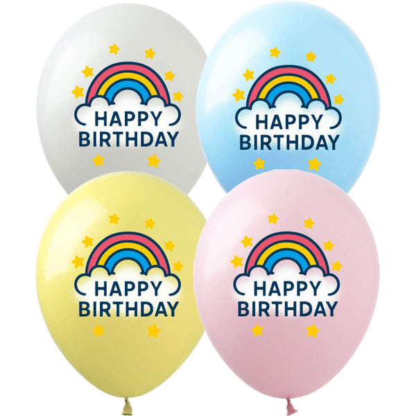 Happy Birthday Rainbow Clouds Stars Latex Helium Balloon Pink Blue Yellow or White for Pick Up or Delivery in Pittsburgh PA