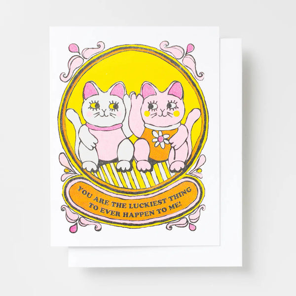 Lucky Cat Risograph Greeting Card