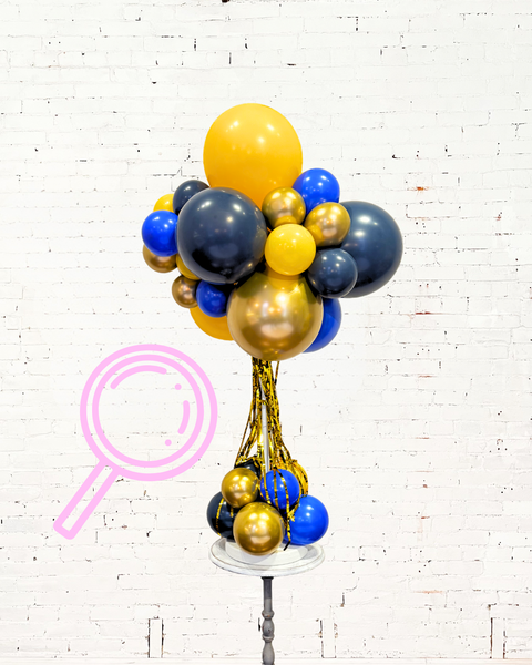 Mini 44 inch Tabletop centerpiece organic balloon tower with streamers close up for pick up and delivery in pittsburgh