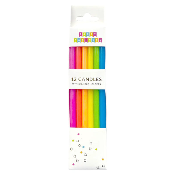 Neon Rainbow Gradient Birthday Cake Candles | Set of 12