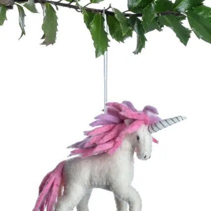 Pink and White Felt Unicorn Ornament