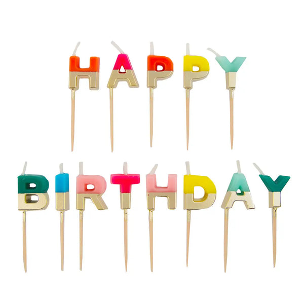 Rainbow & Gold Happy Birthday Candles