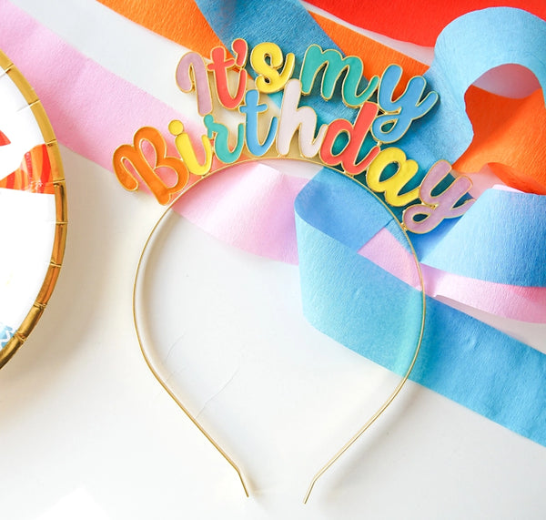 rainbow and gold metal birthday headband party hat