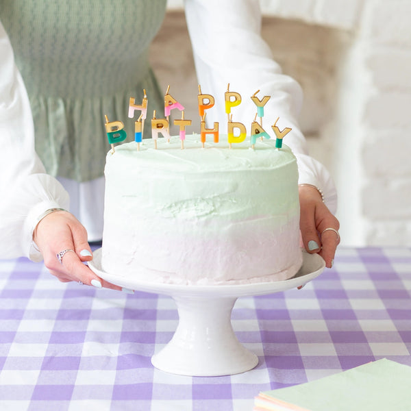 Rainbow & Gold Happy Birthday Candles