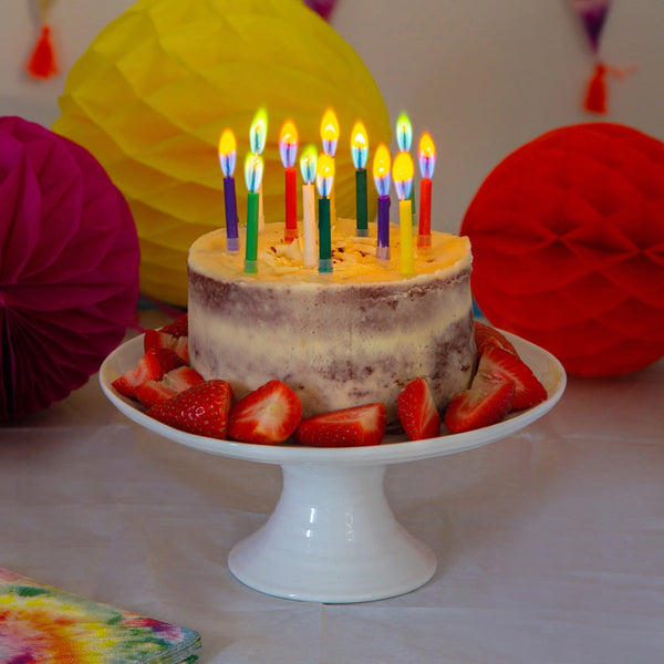 rainbow flame birthday cake candles dark