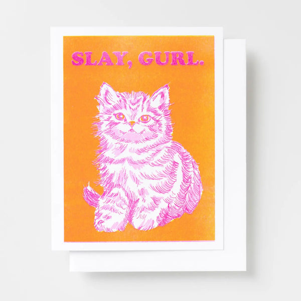 Slay Gurl Cat Risograph Greeting Card