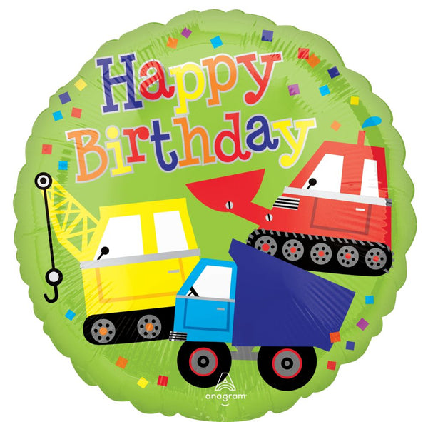 18" construction vehicle happy birthday foil helium balloon delivery pittsburgh