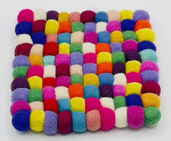 Square Rainbow Felt Ball Wool Trivet