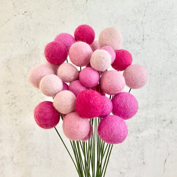 Wool Felt Flower Pom Pom Ball Single Stem
