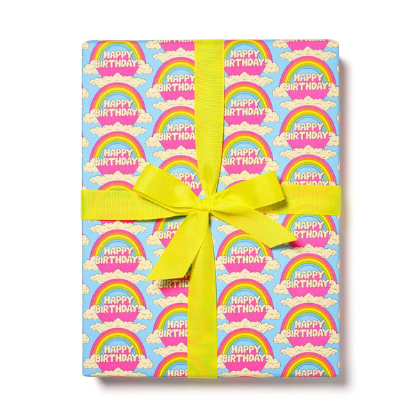 rainbows happy birthday gift wrap wrapping paper neon fun cute single sheet