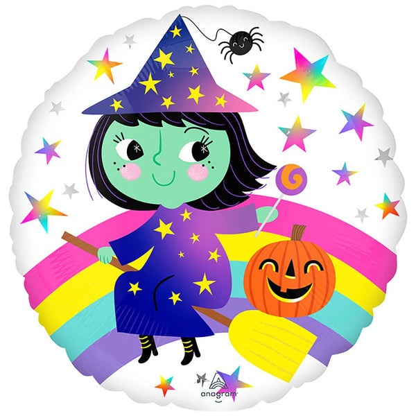 18" Rainbow Witch Halloween Foil Helium Balloon