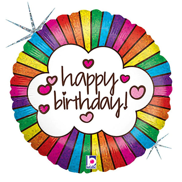 18" Retro Rainbow Birthday Round Balloon