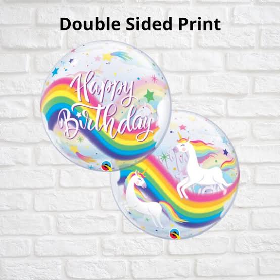 22" Double-Sided Birthday Rainbow Unicorn Bubble Balloon