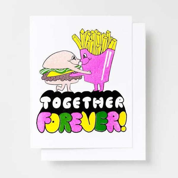 Together Forever Fries Burger Risograph Greeting Card