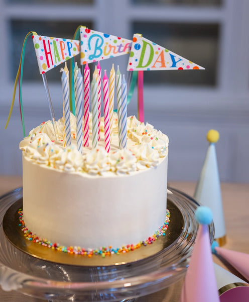 colorful happy birthday felt pennant cake toppers